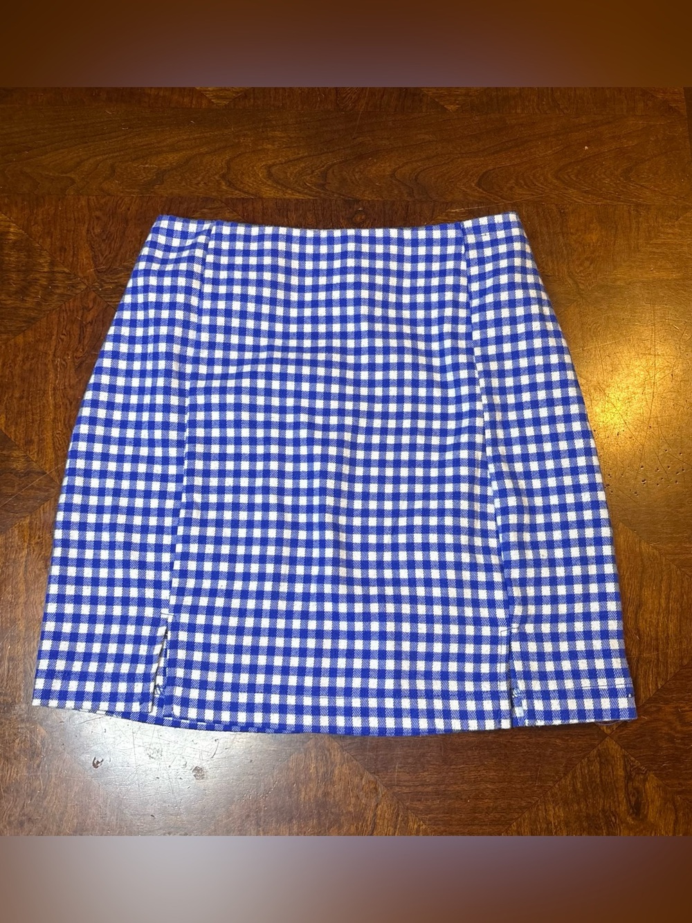 Love On a Hanger Blue & White Gingham Pattern Print Mini Skirt